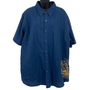 Hinano Tahiti Mens Aloha Hawaiian Shirt Size XXL Button Up Shirt Blue EUC